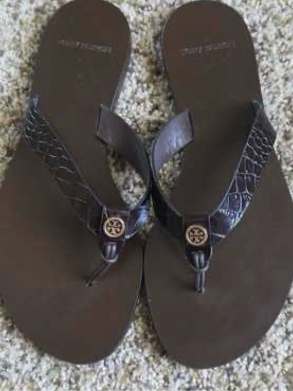 Tory Burch Black Leather Logo Thong Sandals